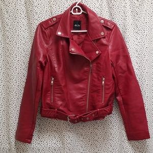 Red Faux Leather Moto Jacket
